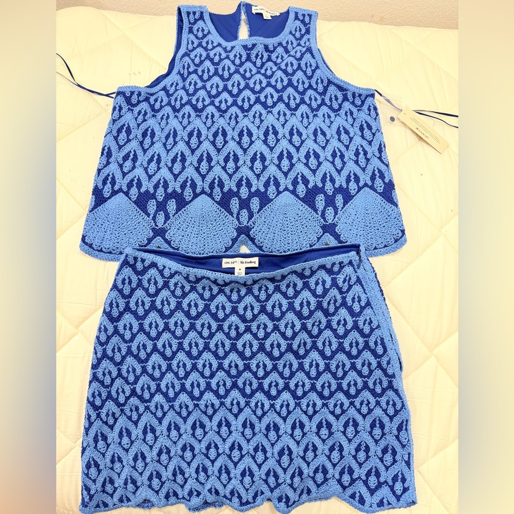 On 34th x Alix Friedberg Blue Lace 2-Piece Set NWT Scalloped Hem Top L Skirt M - Picture 3 of 12